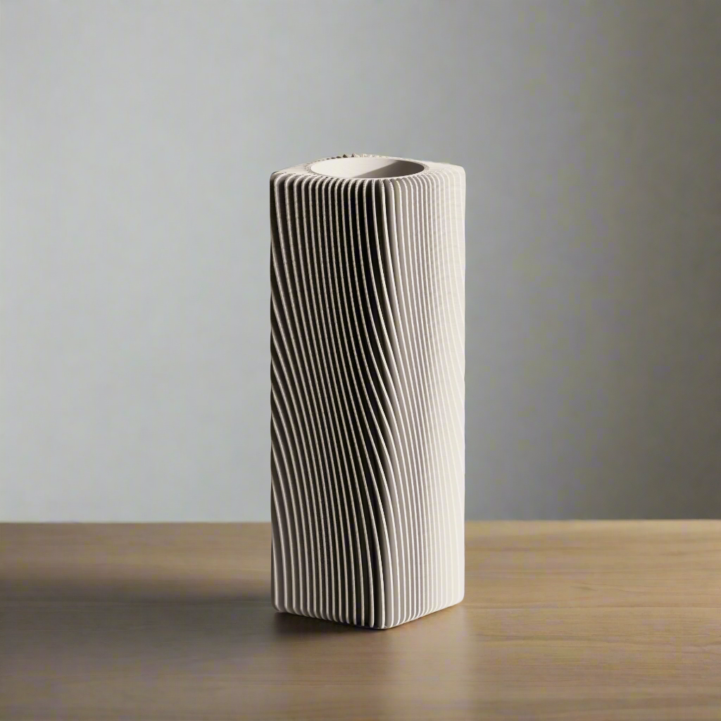 Rectangular vase with wavy texture on a neutral background