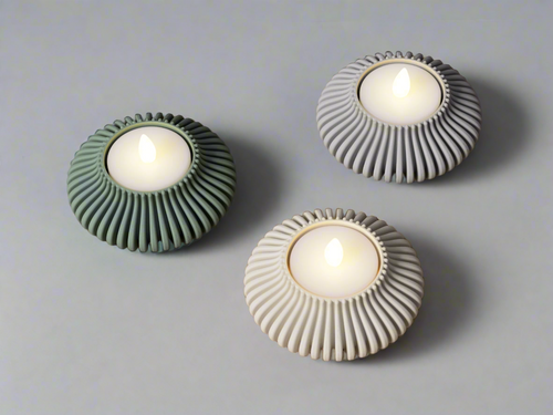 Ribbed Tealight Holder - LED & Candle - RISHYA