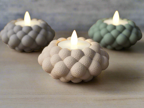 2 Bubble Tealight Holders - LED & Candle - RISHYA