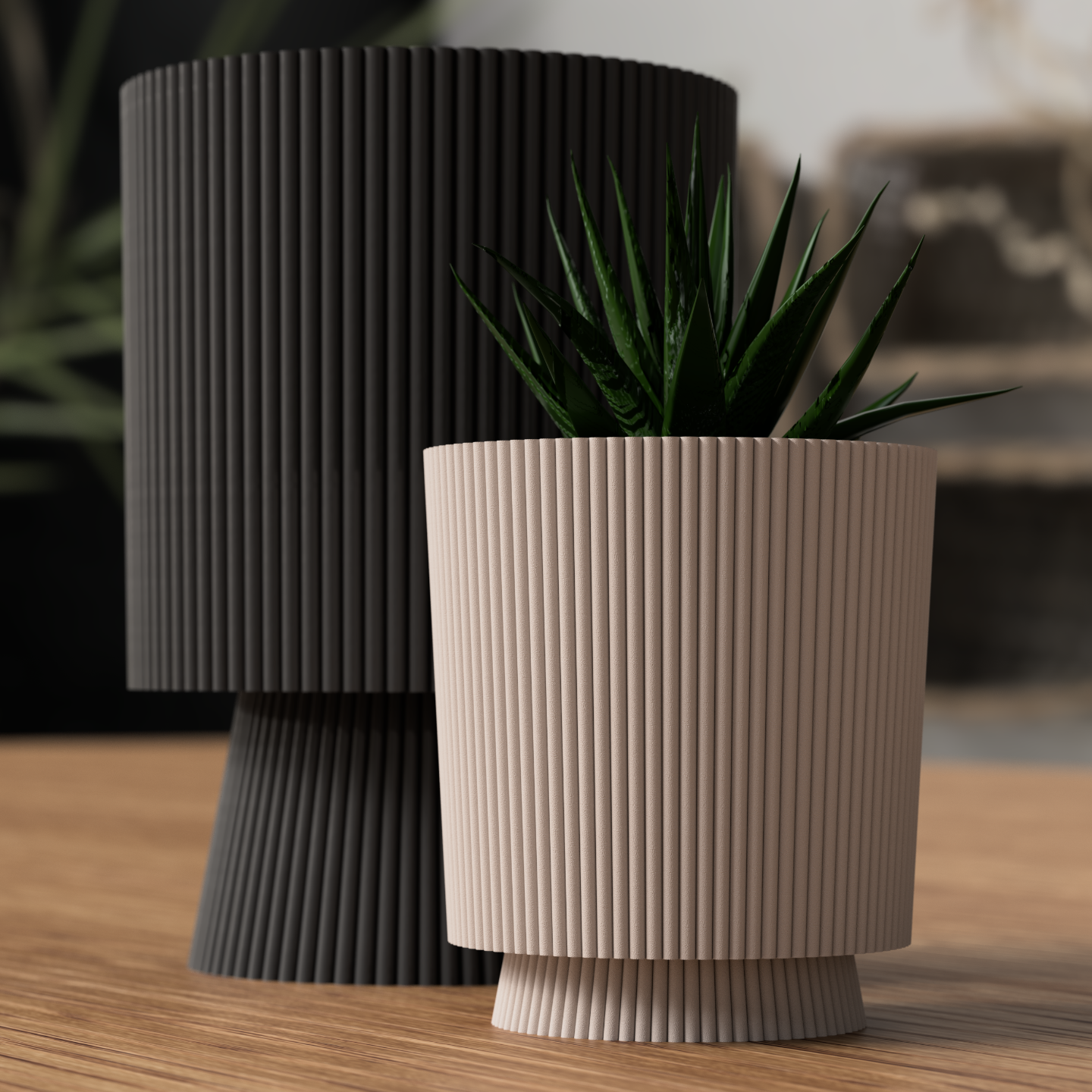 Ribbed Planter with Drip Container